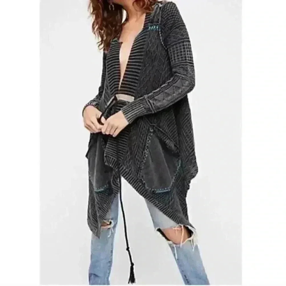 Free people all washed out charcoal gray cardigan